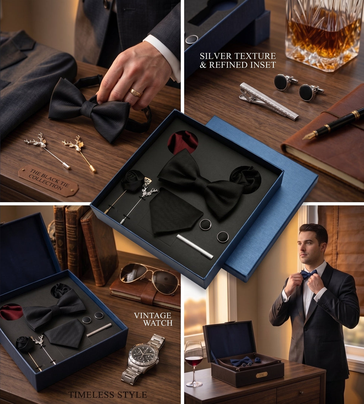 Classic Black Gentleman's Bow Tie Gift Set