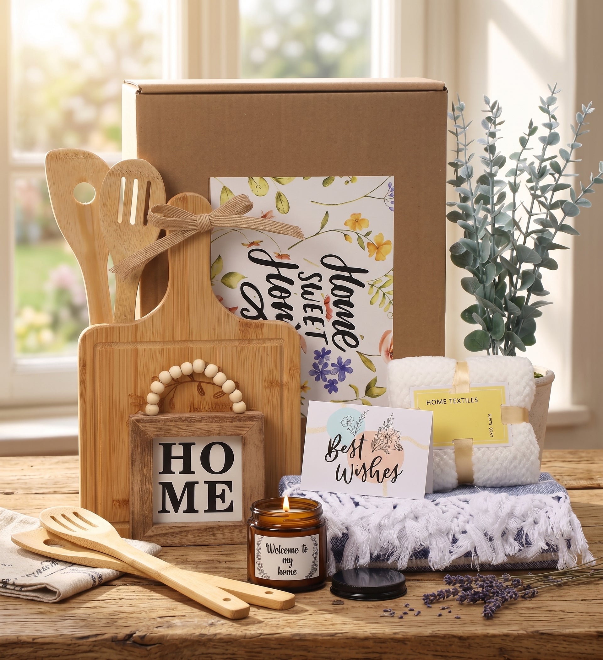 Everythingifts Home Sweet Home Housewarming Gift Basket with Engraved Cutting Board and Cozy Throw