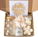 Everythingifts Blush Birthday celebration gift set with flower tumbler, bath bomb, and scented candle