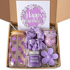 Everythingifts Blush Birthday celebration gift set with flower tumbler, bath bomb, and scented candle
