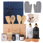 Everythingifts Sweet Home kitchen gift set with engraved cutting board, oven mitts, and soap dispensers