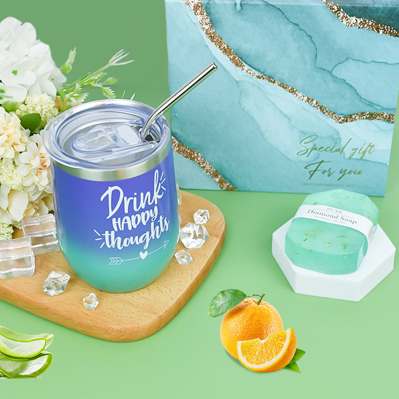 Everythingifts Ocean Bloom spa gift set with diamond soap, bath puff, and dried flower tumbler