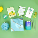 Everythingifts Ocean Bloom spa gift set with diamond soap, bath puff, and dried flower tumbler