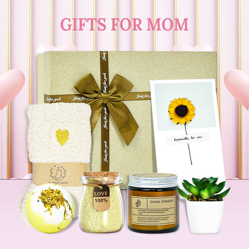 Everythingifts Golden Sunflower spa gift set with aroma candle, bath salts, and succulent